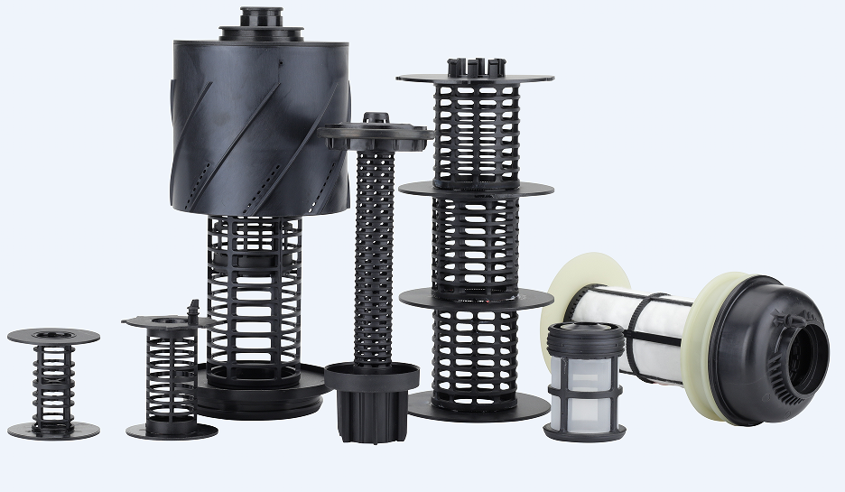Filter plastic component